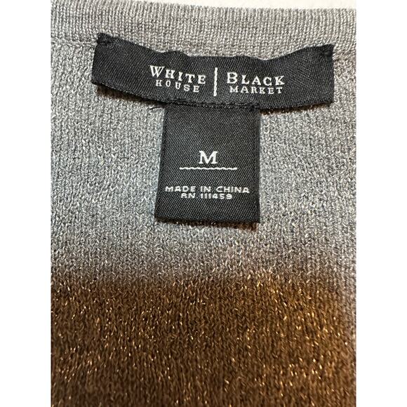 WHBM Size Medium Argyle Silver Gold Cardigan Crew Neck Christmas Holiday Classic - Picture 4 of 8